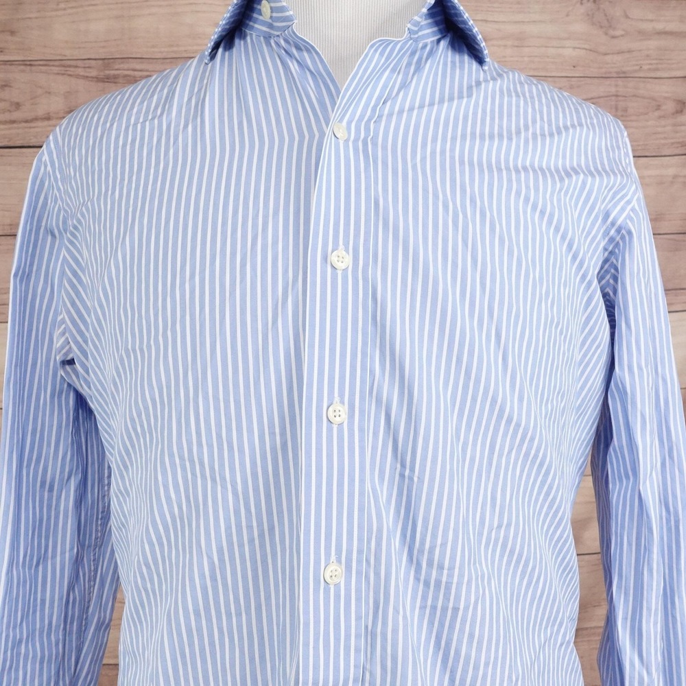 Ledbury Dress Shirt Mens 16 Slim Fit Blue Striped Spread Collar 100% Cotton